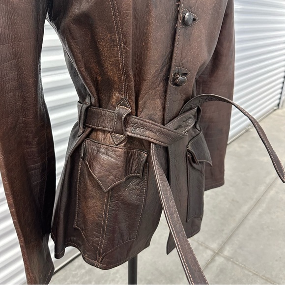 Vintage 70s east west musical brown dagger collar leather jacket S/M - Picture 12 of 12